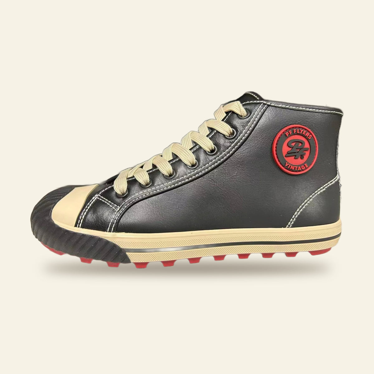 Grounder Hi Leather in Black / Red, side view